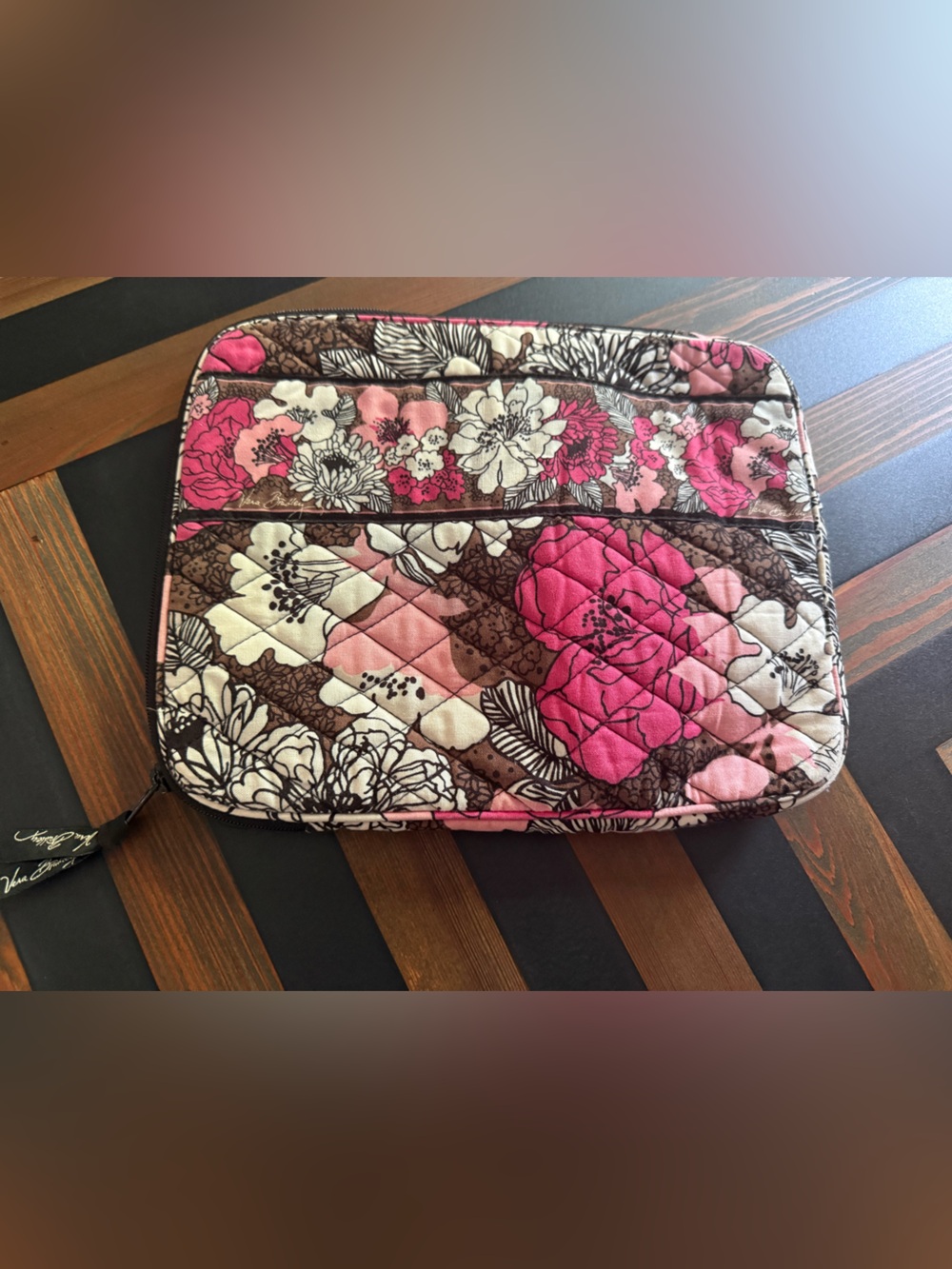 Vera Bradley Sleeve Pouch in Retired Mocha Rouge Pattern